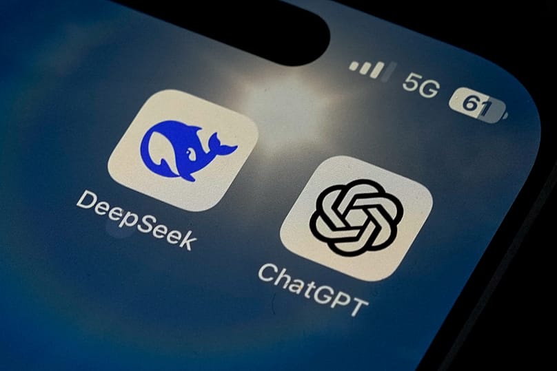 FILE. The icons for the smartphone apps DeepSeek and ChatGPT are seen on a smartphone screen in Beijing, 28 Jan. 2025