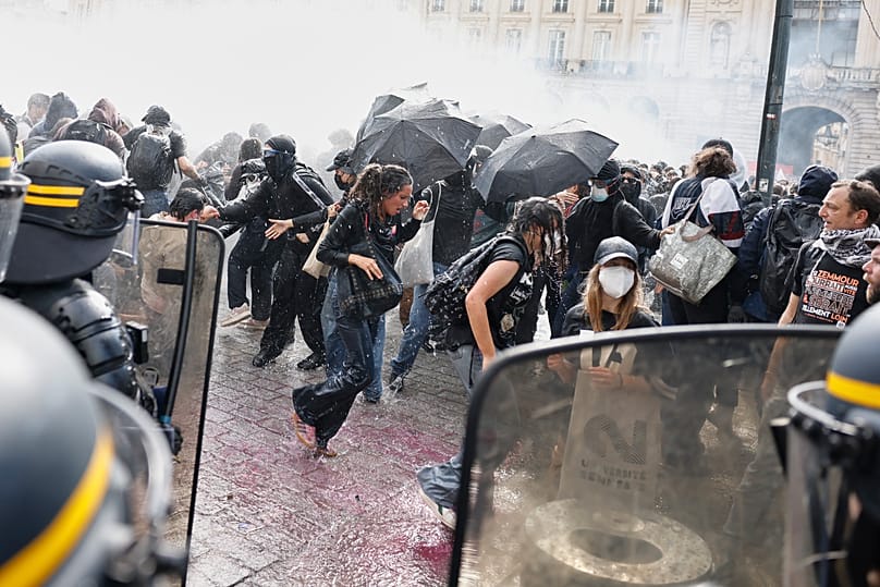 Police in Rennes used water cannons on student protestors. 6 October, 2026.