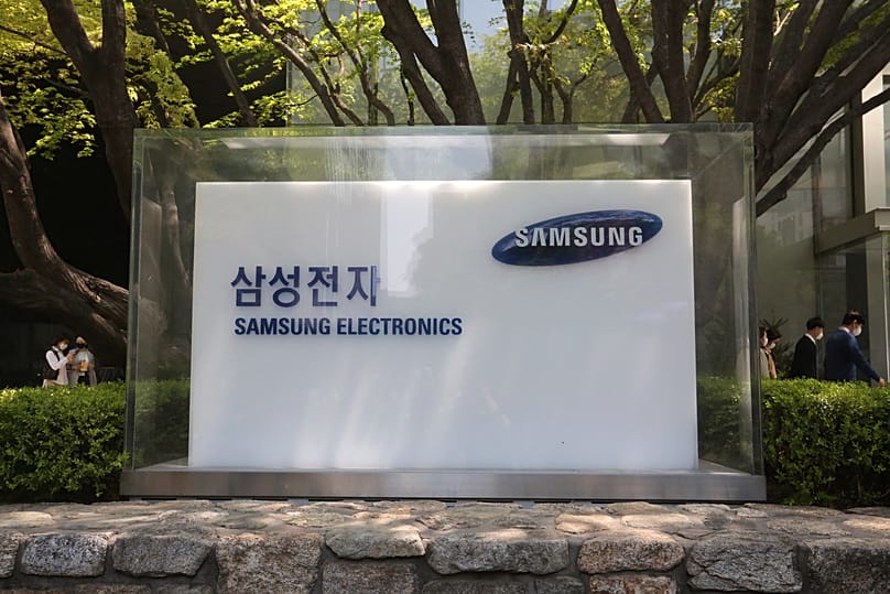 FILE. Logo of the Samsung Electronics Co. at its office in Seoul, South Korea, 2020