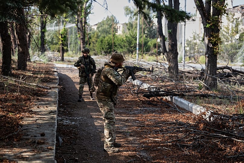 Ukrainian servicemen in front-line Druzhkivka; photo provided by the press service of Ukraine's 93rd Separate Mechanised Brigade 