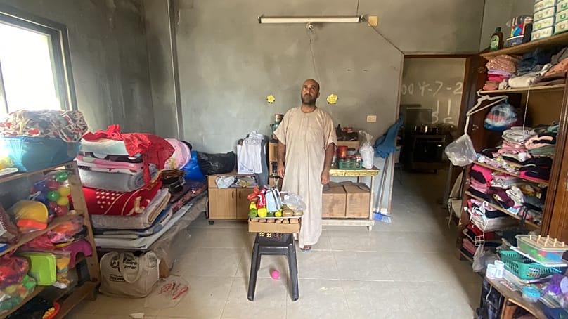 Abdullah Siyam inside his home in Al-Mughraqa, west of Gaza City