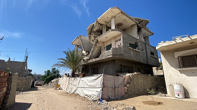 The remains of a house destroyed by shelling in Al-Mughraqa, west of Gaza City, Gaza Strip