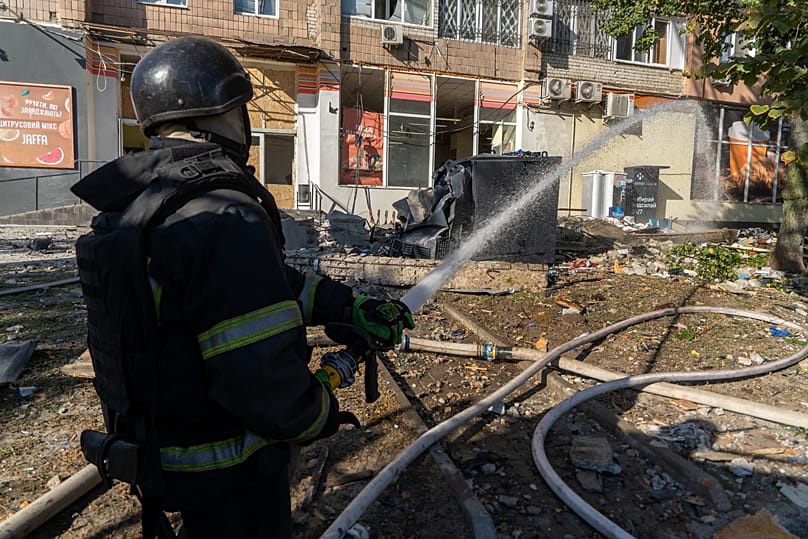 A residential building burns following a Russian air attack in Kharkiv, 12 October, 2026