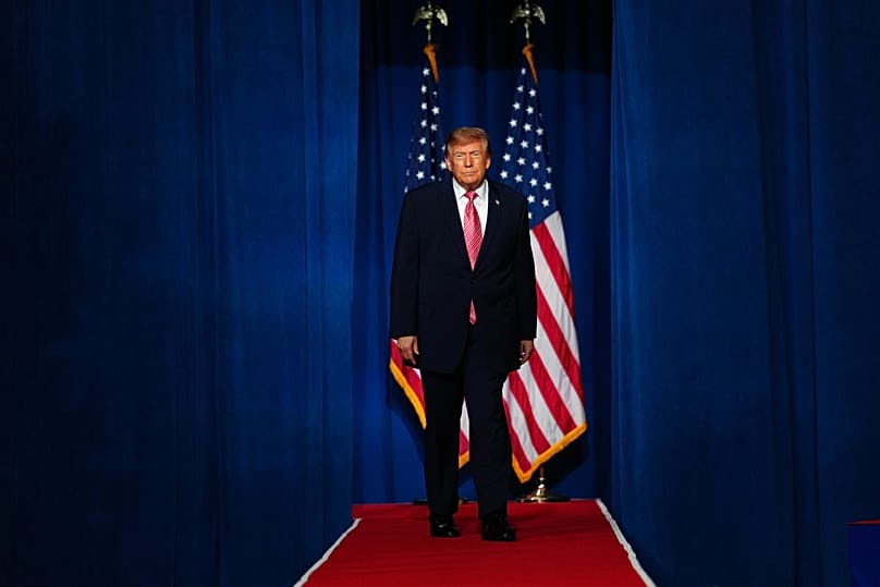 US President Donald Trump arrives at a campaign rally at Heartland Credit Union Arena in Kansas, 19 October, 2026