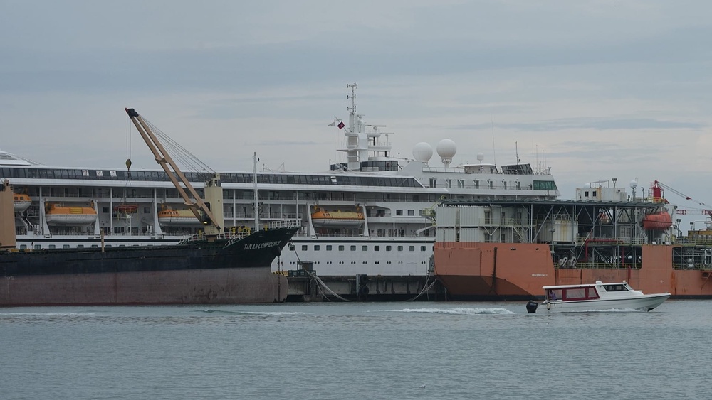 The Odyssey docked in Sihanoukville, Cambodia 
