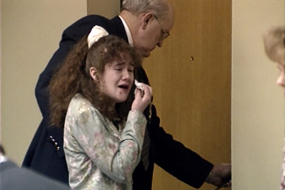 In this image from video provided by WBIR-TV, Christa Pike cries after being sentenced to death on 30 March, 1996 in Knoxville, Tenn.