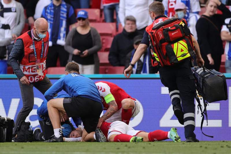 Image from: Christian Eriksen sparks concern after sudden collapse forces match abandonment