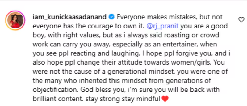 Image from: Kunickaa Sadanand comes out in support of "good boy" Pranit More, hopes he gets a second chance
