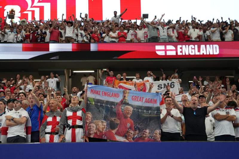 Image from: How England fans celebrated 4-2 win over Croatia using a Donald Trump banner