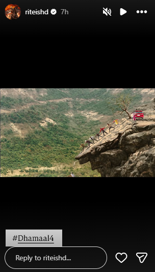 Image from: Riteish Deshmukh shares hilarious BTS from 'Dhamaal 4' cliff-hanging scene