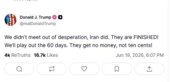 Image from: We'll play out 60 days and Iran will get no money, not ten cents: Trump
