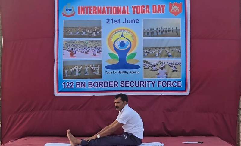 Image from: Rajasthan: BSF personnel perform yoga at border outposts in Jaisalmer on International Yoga Day