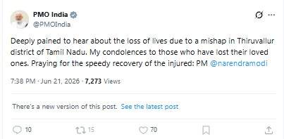 Image from: PM Modi mourns loss of lives in Tiruvallur ammonia gas leak, prays for injured