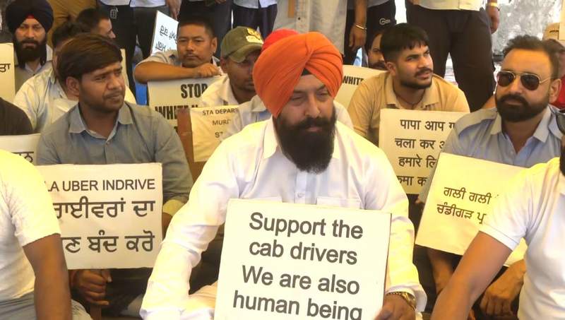 Image from: Chandigarh Tricity cab driver union continues protest, demands fair regulations