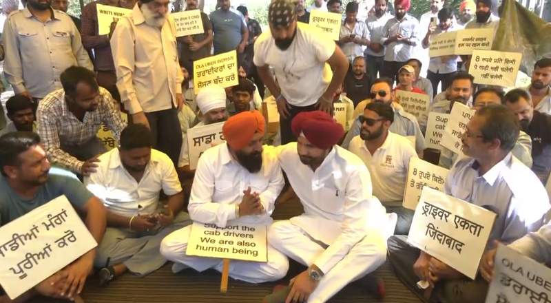 Image from: Chandigarh Tricity cab driver union continues protest, demands fair regulations
