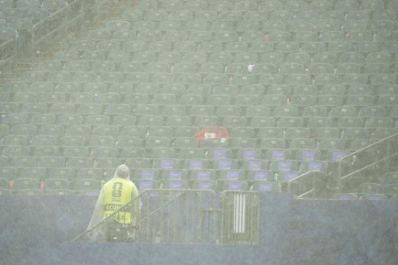 Image from: Adverse weather conditions force long interruption of France v Iraq