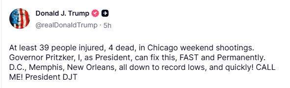Image from: "I can fix this, FAST ": Trump pushes for military action after 24 Chicago shootings since Friday