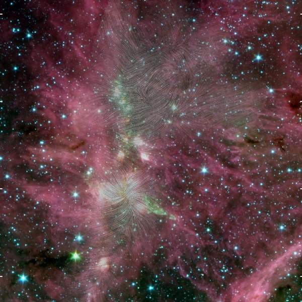 Image from: Astronomers Just Mapped an Invisible Magnetic Network Feeding One of the Milky Way’s Most Active Stellar Nurseries