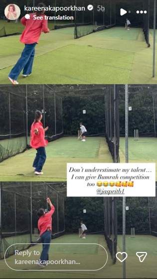 Image from: Kareena Kapoor Khan turns bowler for son Tim, says "can give competition to Bumrah"