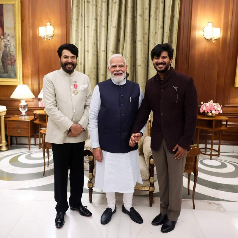 Image from: PM Modi meets Mammootty, his family after Padma Awards ceremony
