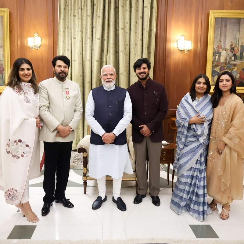 Image from: PM Modi meets Mammootty, his family after Padma Awards ceremony