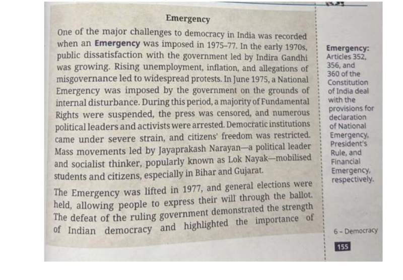 Image from: NCERT introduces section on Emergency in Class IX textbook for first time, flags it as 'Challenge to Democracy'