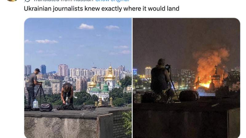Image from: Pro-Russian accounts share fake proof that Ukraine is behind the burning of Kyiv cathedral