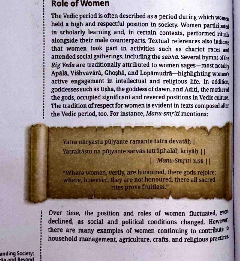 Image from: NCERT book cites Manusmriti to highlight respect for women in Vedic period