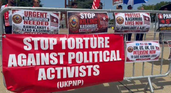 Image from: UKPNP stages protest at UN in Geneva over human rights violations in PoJK