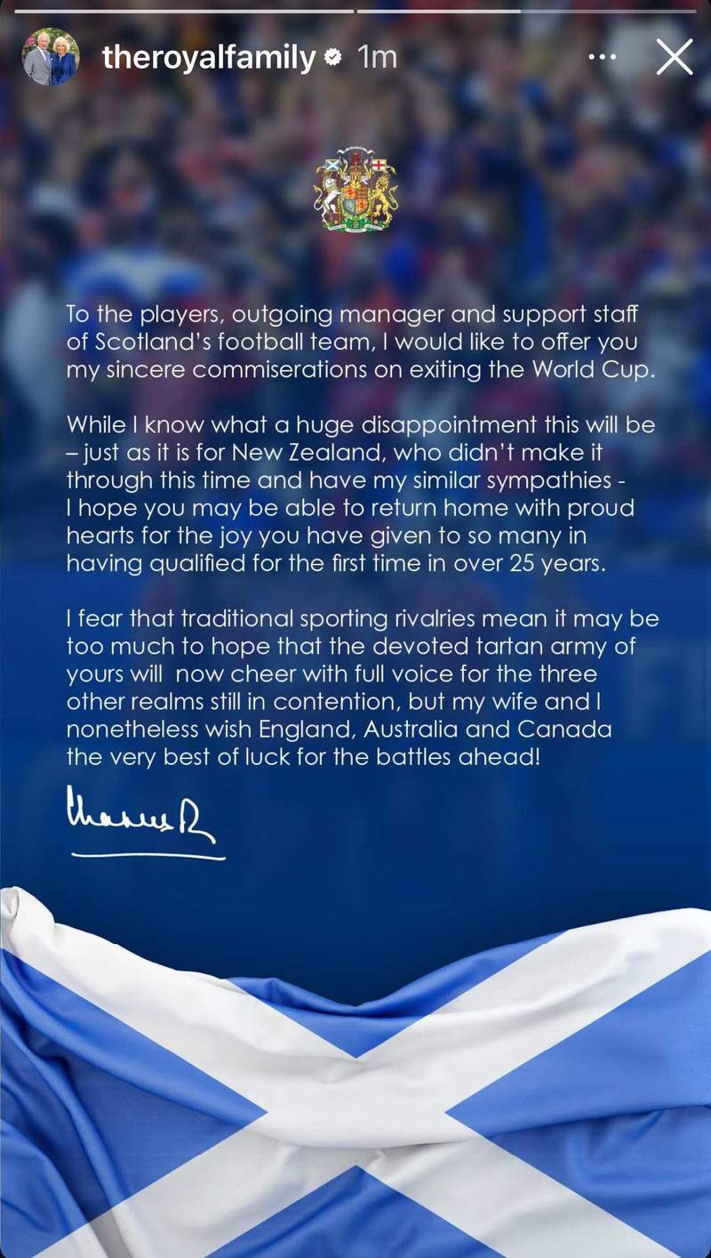Image from: King consoles Scotland before cheeky plea to cheer on England