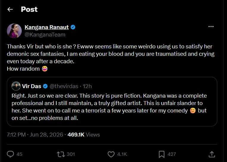 Image from: "Story is pure fiction": Vir Das rubbishes claim that Kangana Ranaut injured him during 'Revolver Rani' kissing scene; actress reacts