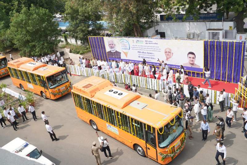 Image from: Gujarat CM Bhupendra Patel flags off 30 AC electric buses under PM eBus Seva in Vadodara