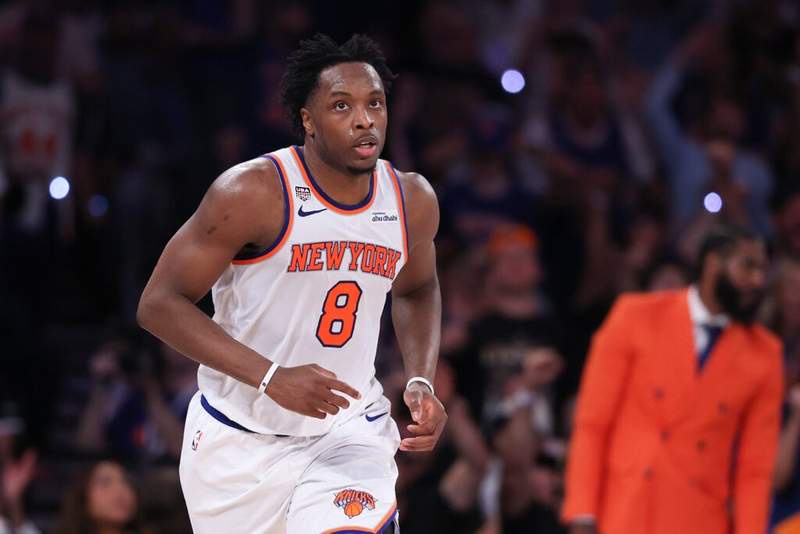 Image from: OG Anunoby cracks rare smile after New York Mets show key NBA Finals moment at Citi Field