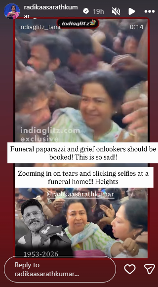 Image from: "Clicking selfies at a funeral home": Radhikaa Sarathkumar calls out paparazzi at Bhagyaraj's final rites