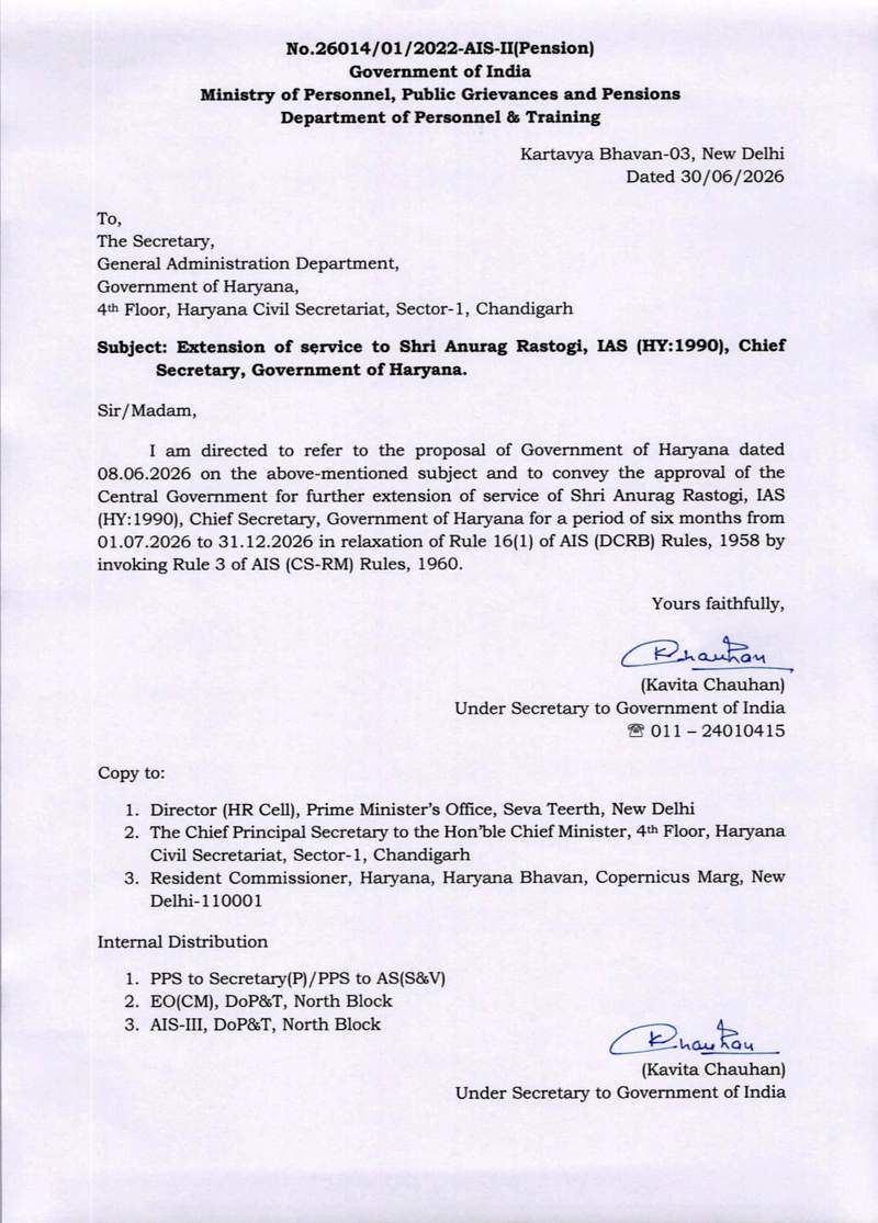 Image from: Anurag Rastogi to continue as Haryana chief secretary for 6 more months