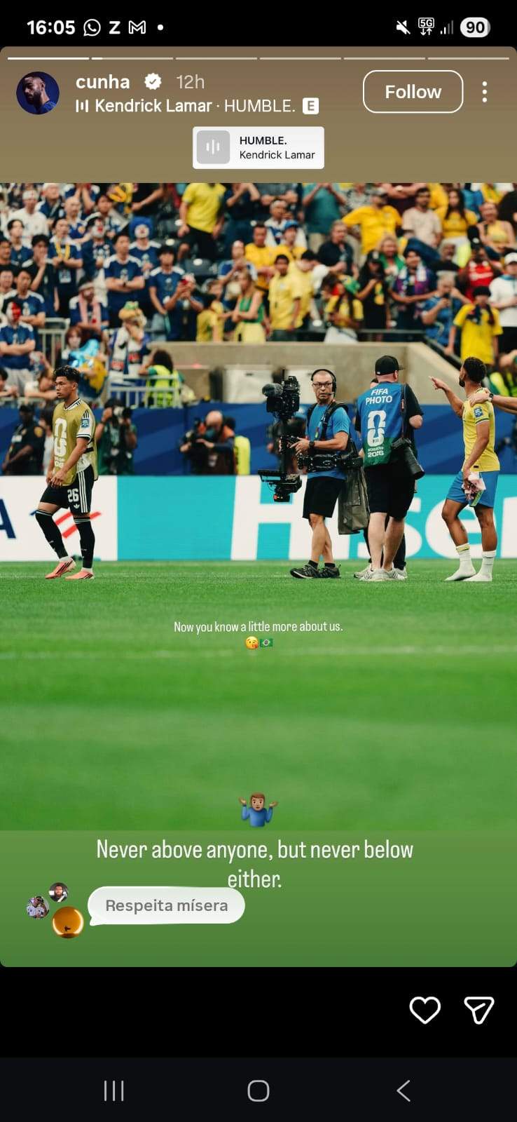 Image from: FIFA World Cup 2026: Brazil's Cunha channels 'Humble' reply after win over Japan, refers to five World Cup titles
