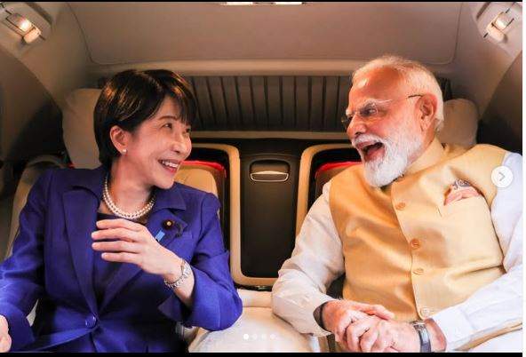 Image from: Bikes, Beats and Bilaterals at 16th India-Japan Summit: Sanae Takaichi tries Santoor during Delhi luncheon with PM Modi