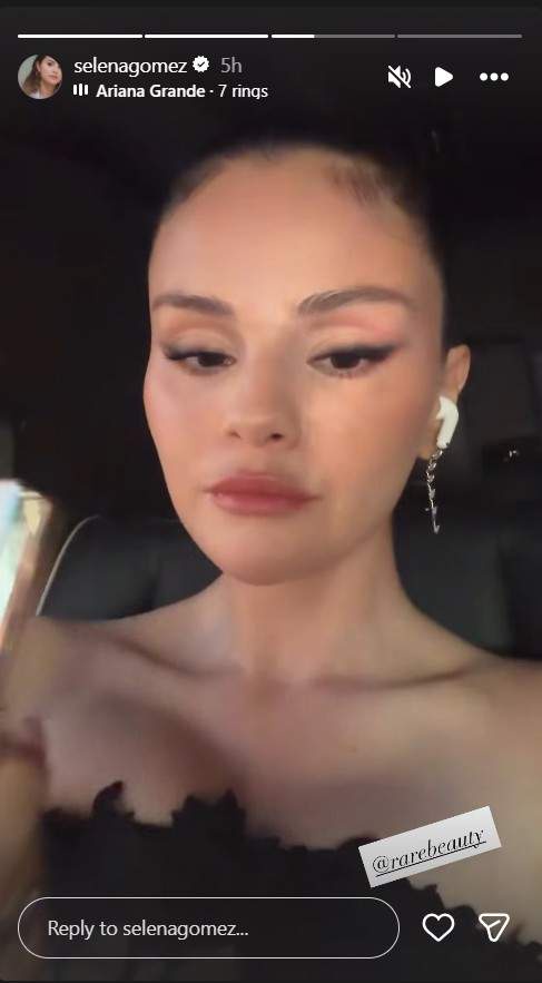 Image from: Selena Gomez dazzles in black lace dress, sparkling diamonds for Taylor Swift's rehearsal dinner