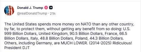Image from: Trump says US spends far more on NATO than allies