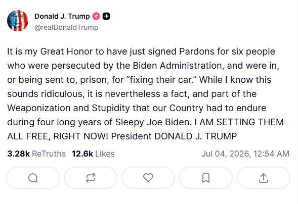 Image from: Trump proclaims July 4 as America's 250th Independence Anniversary; issues 6 pardons ahead of Mt Rushmore address