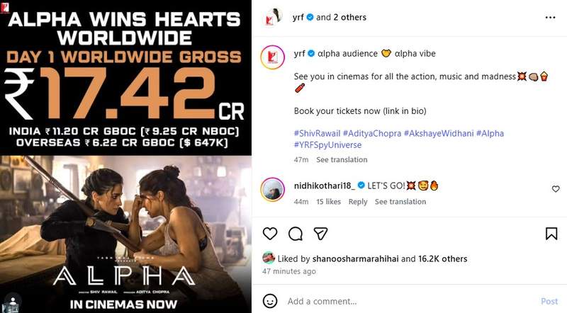 Image from: 'Alpha' day 1 box office collection: Makers claim Alia, Sharvari-starrer earns Rs 17.42 worldwide