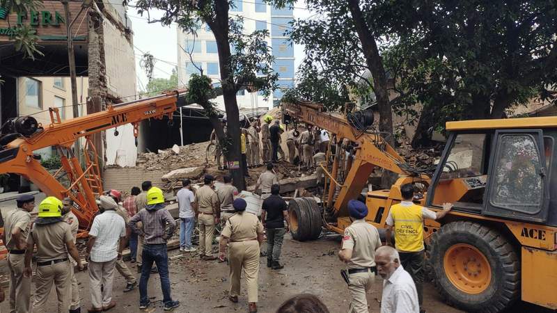 Image from: 5 rescued, 3 feared trapped as under-construction building collapses at Chandigarh’s Industrial Area