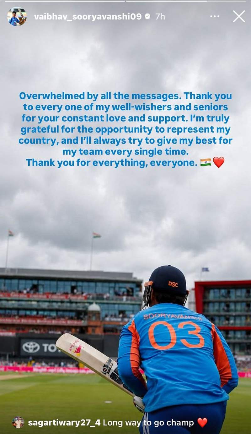 Image from: Vaibhav Sooryavanshi’s first post after India debut wins hearts: ’I’ll always give my best for my team’