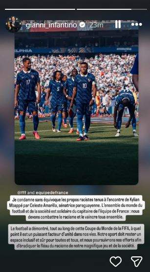 Image from: FIFA World Cup 2026: FIFA President Infantino condemns racist remarks against France skipper Mbappe