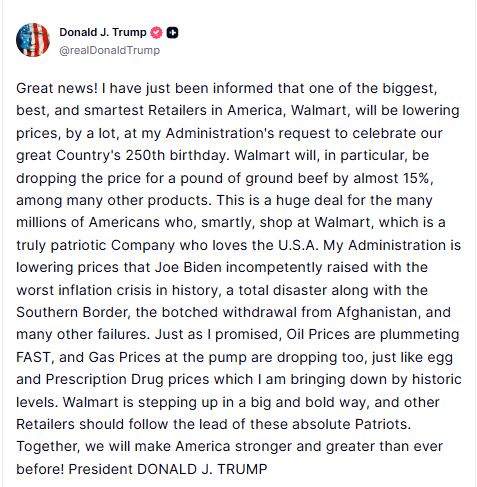 Image from: Walmart to drop prices on ground beef and other items; Trump claims credit for cuts