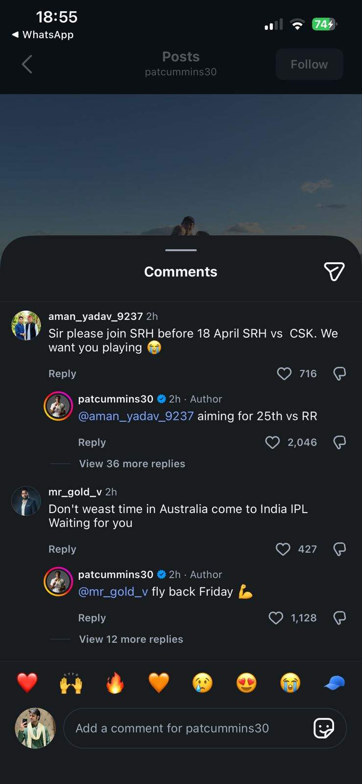 Image from: "Aiming for...": Pat Cummins reveals IPL 2026 comeback date for SRH