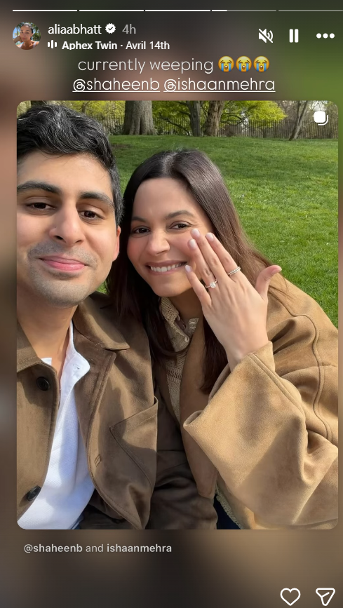 Image from: "Currently Weeping...": Alia Bhatt reacts as sister Shaheen Bhatt gets engaged to Ishaan Mehra