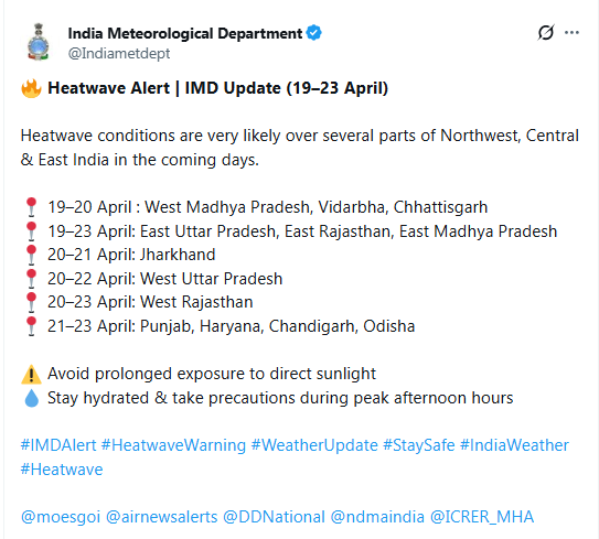 Image from: Heatwave across northwest, central, eastern India from today; Western disturbance on April 23 may bring relief