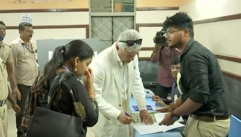 Image from: Actor S Ajith Kumar casts his vote at polling station in Thiruvanmiyur