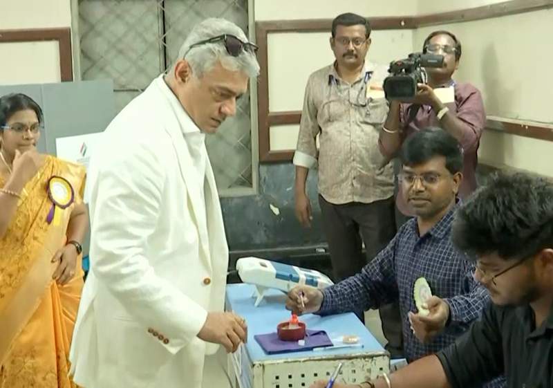 Image from: Actor S Ajith Kumar casts his vote at polling station in Thiruvanmiyur